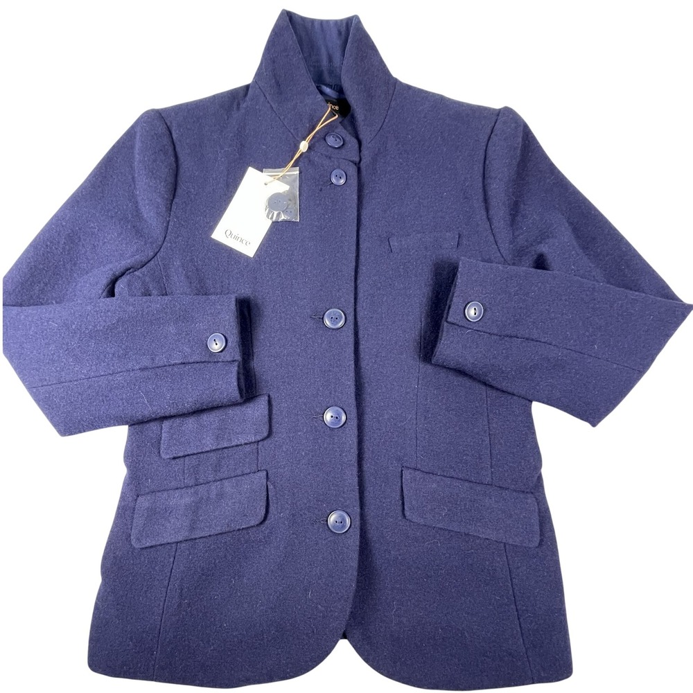 Quince Blazer Women S Navy Italian Wool Stand Collar Button Front Coat NWT